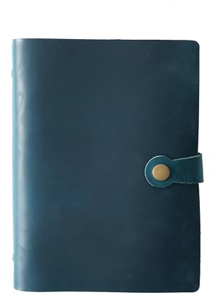 KISSKI·H Olvido A7 Nachfüllbares Leder-Tagebuch, Schreib-Notizbuch, Vintage-Planer, Binder-Notizbuch mit Druckknopf, 6-Ringbuch, Reisetagebuch, Taschen-Notizbuch, Geschenk für Damen/Herren, Blau