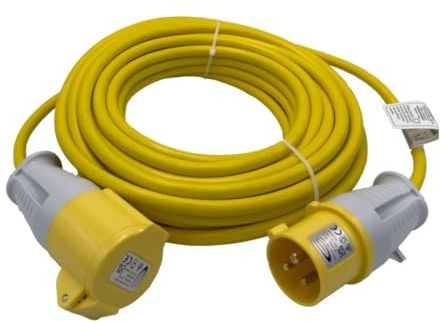 14m 110V Extension Cable, 2.50mm Heavy Duty Power Lead Made in UK with 16amp Plug & Coupler, Outdoor Industrial Extension Cord for Construction Site and Industrial Use