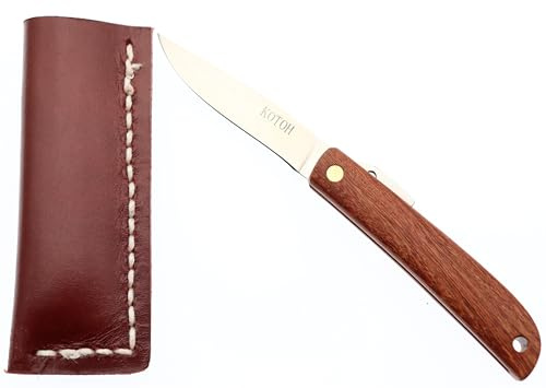 Cocktail7 Couteau de Poche Pliant Japonais Fait à la Main au Japon par Mr KOTOH Acier D2 Manche Bois Couteaux Artisanal Mécanisme de Verrouillage par Friction (Bois Rouge)