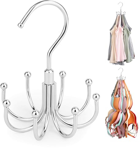 ZEDODIER Tank Top Hanger, Rotatable Bra Organzier for Closet, Max 24 Storage Capacity Sport Bras Holder, Metal Space Saving Closet Organizers and Storage, Silver