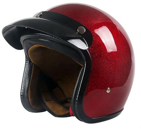 Motorcykelhjälm Jet-hjälm Retro Open Face-hjälm DOT ECE-certifierad män kvinnor 3/4 Jet-hjälm Vintage skoterhjälm Pilothjälm skoterhjälm(Red,L=(59~60cm))