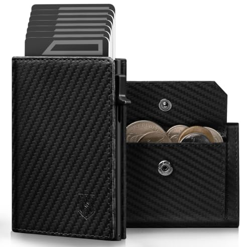 DODENSHA MagSnap Geldbörse Herren I Slim Wallet mit XL-Münzfach für 10+ Münzen I Kreditkartenetui Geldbeutel Herren für 10+ Karten I Magnetischer Verschluss Geldbörse I RFID Schutz I Carbon