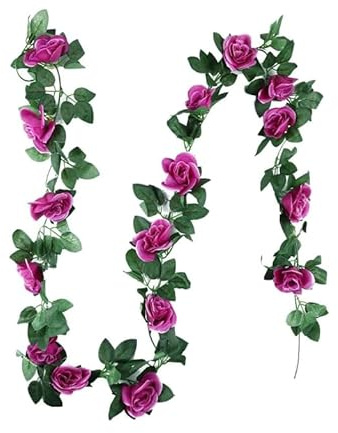 Abiyou 1 Stück Rosen Blumen Girlande, 240CM Rosen Girlanden Vintage, Girlande mit Rosen, Hochzeitsdeko Rose Blumengirlande, Mini Rosen Deko Girlande, für Hochzeit, Außen, Wand,Fensterbrett(Violett)