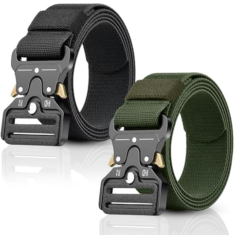 JUSJUBR 2Pcs Men's Tactical Belt - Nylon Military Work Riggers Belt, Adjustable for Work, Outdoor Sports, Survival & Daily Casual Use (Black, Green)