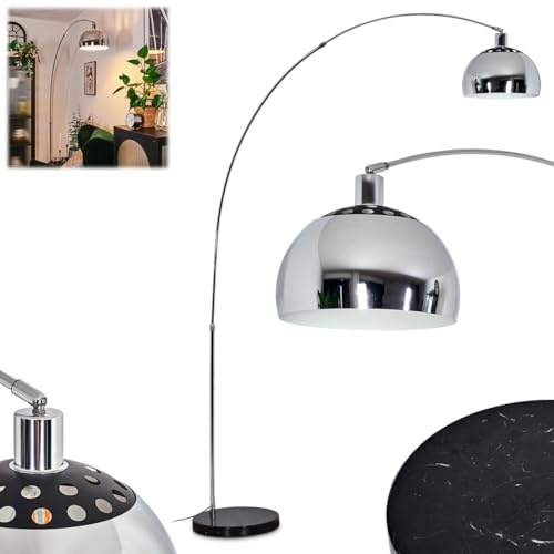 HOFSTEIN Baloca Stehleuchte aus Metall mit Marmorfuß, Schwarz/Chrom/Weiß | Verstellbar, Retro/Vintage-Design, Fußschalter, Lichteffekt, E27