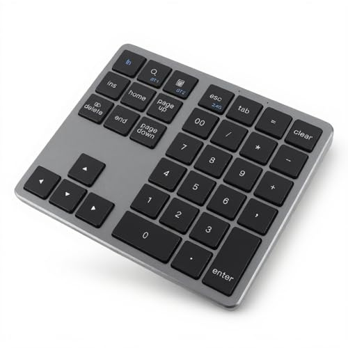 Bluetooth Numerisk Tangentbord, Ultratunn Ergonomisk Bärbar Trådlös Numerisk Tangentbord, 35 Tangenter USB Numerisk Tangentbord för OS X Laptop Desktop Smartphone (Grå)