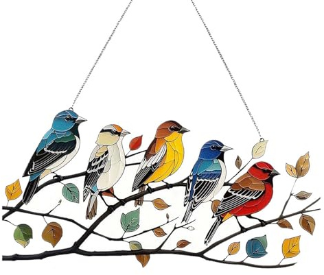BestAlice Vidrieras de Pájaros en Rama, Vidrieras para Colgar Ventanas, Atrapasueños de Vidrieras de Pájaros, Adorno de Vidrieras para Decoración de Ventanas de Pared del Hogar,