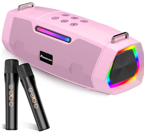 Máquina de karaoke con dos micrófonos inalámbricos, altavoz Bluetooth portátil de 60 W, batería de larga duración para fiestas familiares y exteriores, luces RGB, sistema PA para niñas, mujeres