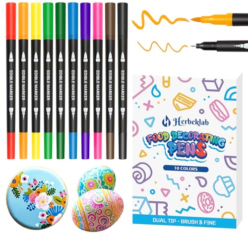 Edible Markers – 10Pcs Double-Sided Food Coloring Pens with Fine & Thick Tips for Cookie Decorating, Fondant, Desserts & Easter Eggs