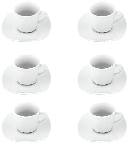 Villa Altachiara, Tazzine Da Caffè, Bicchierini, Set Da 6, Tazzine 80 Ml + Piattini, In Porcellana, Tazzina Particolare E Moderna, Adatte A Microonde E Lavastoviglie, Linea Bianco Quadrato