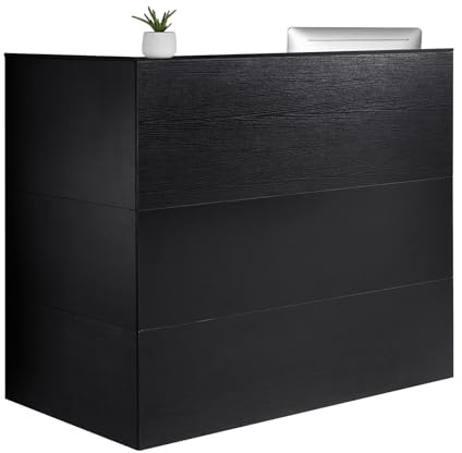 VEVOR Mostrador de Recepción 140 x 80 x 120 cm Mesa de Mostrador Frontal Forma de L con Cajón Bandeja para Teclado y Gabinete de Almacenamiento para Vestíbulo, Salón de Belleza, Oficina, Negro