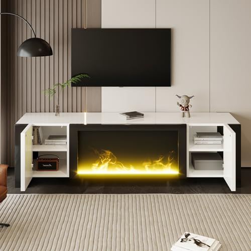 Lexiou Mueble bajo para TV con chimenea eléctrica, efecto llama, sin función de calefacción, color a juego