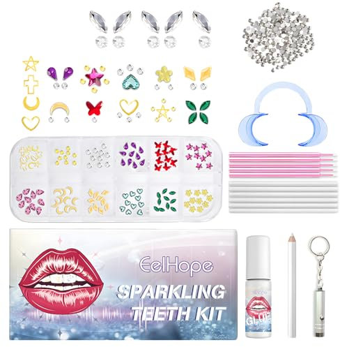 Tooth Gem Kit DIY Zahnstein Schmuck Zahnschmuck Set Zahnstein Set Zahnsteine Zahn Steinchen Zahnschmuck für Party Daliy Leben mit 120+1440 Tooth Gems und 5 Marquise-Diamanten
