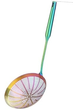 1 schiumarola a ragno, in acciaio inox, manico lungo, per cucinare e friggere ragni e tagliatelle fritte (arcobaleno)