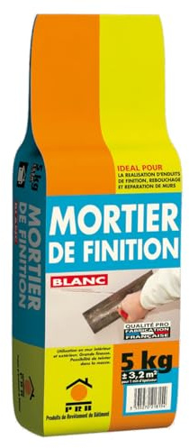 Mortier de Finition Blanc 5kg - Enduit de Lissage Prêt à Gâcher, Haute Adhérence - Rebouchage, Réparation et Finition Murs et Sols Intérieurs/Extérieurs, Application Manuelle, Grain Fin
