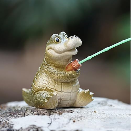 Deko Garten Mini Statue, Schildkröte Deko Gartenfiguren für Draußen Wetterfest, Gartendeko Schildkröte Figuren, Garten Dekoration, Harz Ornamente Frühling Sommer Ganzjährig für Blumentopf (Krokodil)