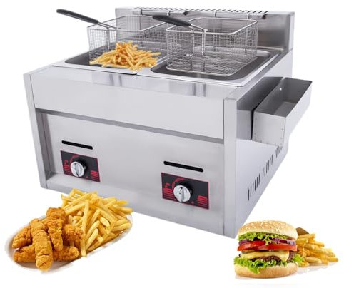 Glowdora Friggitrice A Gas da Banco Commerciale, Friggitrice in Acciaio Inox, Friggitrice Industriale per Il Settore Alberghiero con Cestello E Coperchio, Adatta A Ristoranti, Snack Bar, ECC.