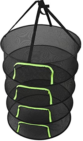 ZJchao Hanging Drying Rack for Plants, Foldable Plant Net with 60cm Diameter 4 Layers Storage Bag for Closet Hydroponics Garden Outdoor Use