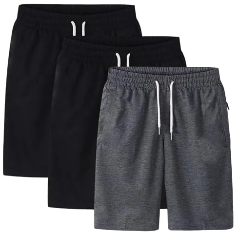 3er Pack Kurze Sporthose Herren Laufshorts Kurze Hosen mit Reißverschlusstaschen Sport-Shorts, Elastischer Taille mit Kordelzug, Schnell Trocknend Trainingshose für Gym Fitness Basketball Laufen