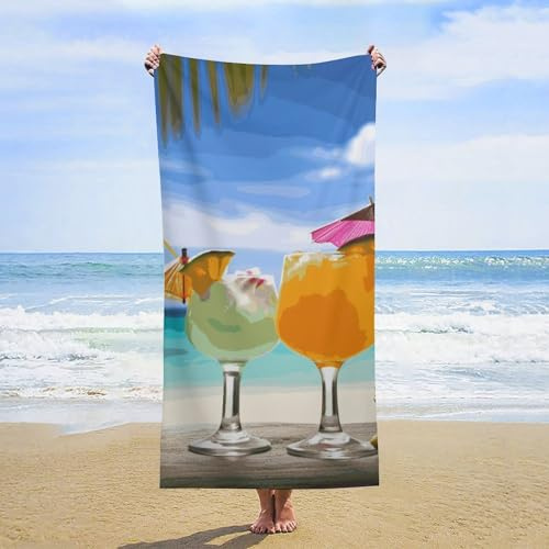 QMNBTES Toallas de playa de gran tamaño de 63 x 31.5 pulgadas, secado rápido, toallas de baño tropicales para bebida, toalla de piscina sin arena, toalla turca de viaje súper absorbente, toalla turca