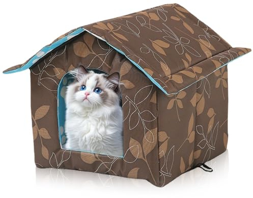 Maison pour chat pour l'extérieur, 40 x 20 x 10 cm, résistante à l'hiver, imperméable, résistante aux intempéries, avec coussin en peluche amovible, chaude et coupe-vent, pour chats et petits animaux