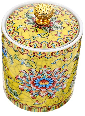 Ipetboom Pot à Thé Céramique Vintage Émaillée Pot De Conservation Pour Thé Vrac Jaune Petit Format Pour Rangement Maison Multifonction Et Aromatique