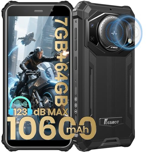 FOSSiBOT F101P Téléphone Portable Incassable (5.45''), 10600mAh Batterie, Haut-Parleur 123 DB, 5,45 Écran HD+, 7 Go+64 Go Expanded 1 to, 24MP, IP68/IP69. (Noir.)