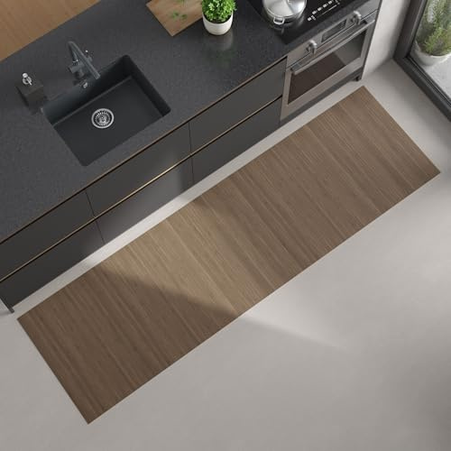 DE-COmmerce Bambus Küchenläufer Flow Taupe Maß ca. 50 x 240 cm pflegeleicht Küchenteppich Bambusteppich Teppich ohne Bordüre rutschhemmend