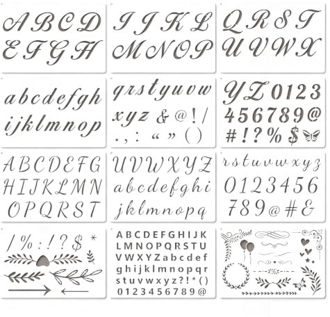 Quorumsg 12 Piezas Plantillas de Letras y Números, 21 x 14cm Plantillas para Pintar Material PET, Reutilizables Plantilla Letras y Números, para Diarios, Álbumes de Fotos, Álbumes de Recortes