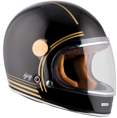 BY CITY Motorradhelm Roadster II Gold Black Unisex | Schale oder Schale aus Faser | mit Visier und Belüftungsöffnungen | herausnehmbares und waschbares Innenfutter | Klassischer oder Retro-Stil