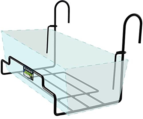 KADAX Blumentopfhalter für Geländer, Balkon, Terrasse, Blumenkasten, Innen und Außen, Pflanzenständer, Pflanzenhalterung aus Stahl, Blumenkastenhalter mit Haken, schwarz (Breite: 22 cm)