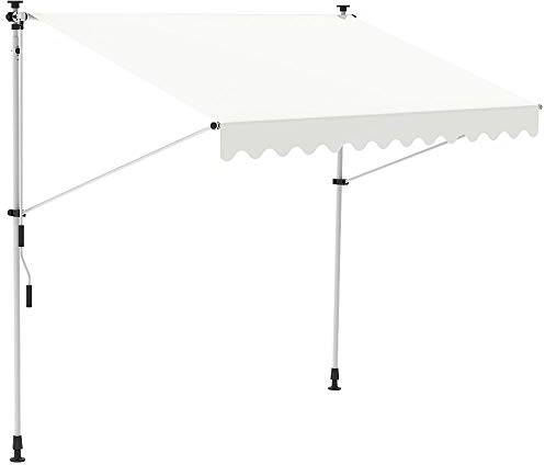 Melko Klemmmarkise Balkonmarkise mit LED 350x120 cm ohne Bohren Creme | Sonnenschutz für Terrasse und Fenster, höhenverstellbar 200-300 cm, Polyester 180 g/m² PU-beschichtet, mit Handkurbel