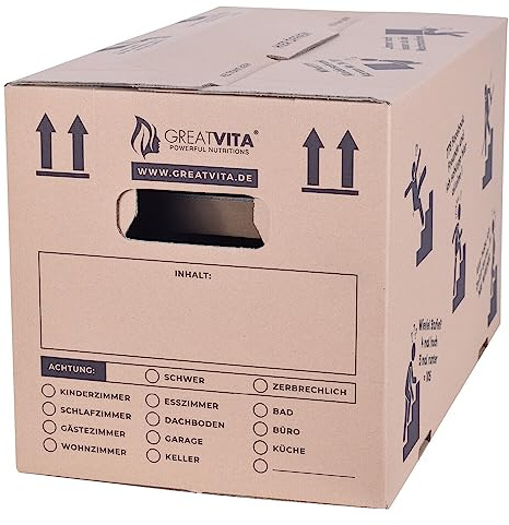 MeaVita flyttkartonger 30 stycken 2-vågiga, extra stabila upp till 40 kg, 600 x 330 x 350 mm, återvunnen kartong, snabb att montera utan tejp, flyttlådor och arkivlåda med förstärkta bärhandtag