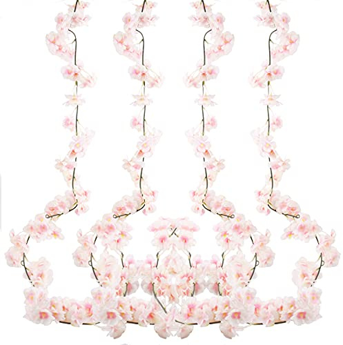 PASDTFB 4 Pezzi 180cm Fiori di Ciliegio Artificiali in Seta Fiore Appeso Vite Ghirlande di Falso Sakura Fiori Finti Ghirlanda per Decorazioni Matrimonio Casa Giardino Nozze (Rosa)