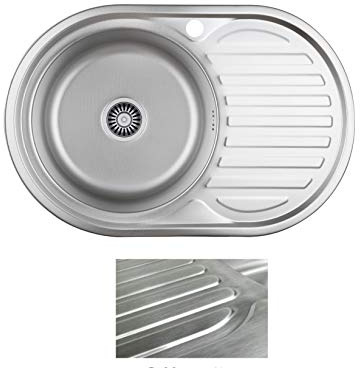 VBChome Inbyggd diskbänk 77 x 50 satinstruktur från 45 underskåp rostfritt stål diskbänk diskbänk förvaringsyta dränering höger fyrkantig camping avloppsarmatur sifon