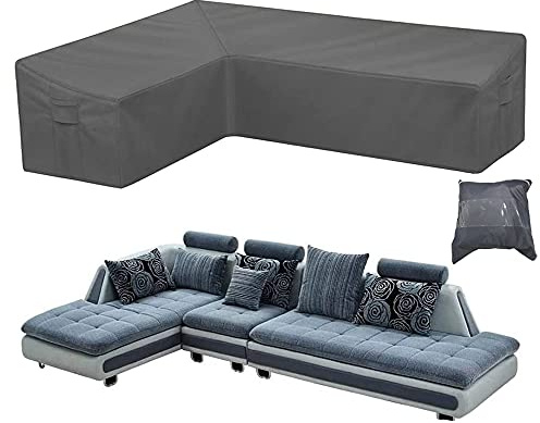 COOSOO Garden Furniture Covers L-Shape Furniture Cover Waterproof Windproof 420D Heavy Duty Oxford Fabric Outdoor Patio Sectional Couch Rattan Corner Sofa Table Chair Protection Right Facing:106×79in