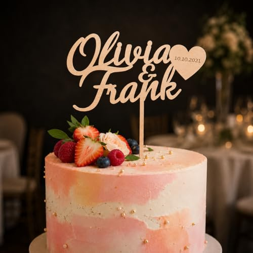 Cake Topper Personalisiert Holz – Tortenstecker Hochzeit mit Namen & Datum, Hochzeitsdeko für Hochzeitstorte, Jubiläum & Verlobung