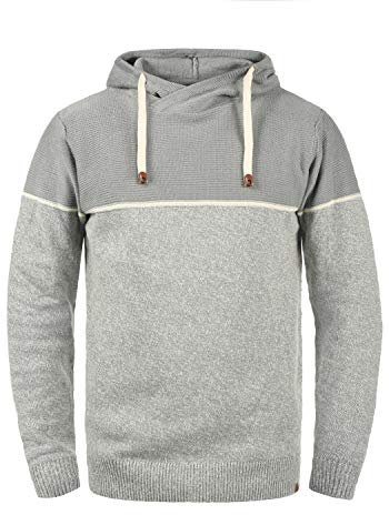 Indicode Lynde herr stickad tröja finstickad tröja med huva, Ljusgrå (901), 3XL