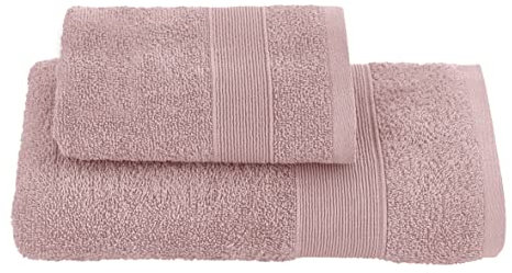 Baroni Home Set Asciugamani Viso e Ospite, 100% Cotone, Asciugamani Bagno, 55x100 cm e 40x50 cm Rosa