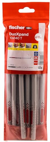 fischer DuoXpand 10 x 140 T, hochwertiger Universaldübel mit verzinkter Senkkopfschraube (10 Stk.), Dübel für starken Halt, ideal für poröse Baustoffe & randnahe Verankerungen im Innenbereich