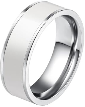 Homxi Herren Ringe Gothic,Ringe Rund mit Emaille 7mm Herren Ringe Edelstahl Weiß