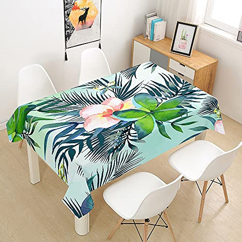 Morbuy Tischdecke Abwaschbar Blätter Drucken Tischtuch Rechteckig Tischwäsche Gartentischdecke Outdoor Tischdekoration Wasserdicht Polyester Pflegeleicht (140x220cm,Frangipani)