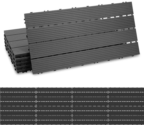 Ikodm Dalles de Terrase en WPC, 30x60cm 18 pièces/3 m² Dalles avec Système de Drainage, Découpables, Système plug-in Facile à poser, pour Terrasse de Balcon Patio Jardin Piscine, Anthracite