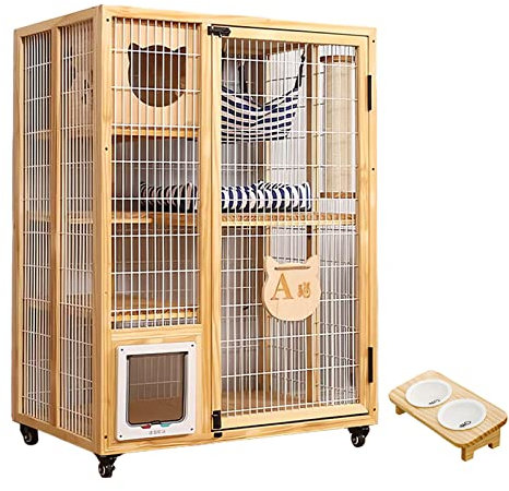 XIAOZHUANGXIONG Jaula para gatos, grande, blanca, de madera, cómoda, espaciosa, impermeable, interior, exterior, hamaca para gatos, cama, cuenco