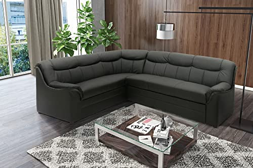 DOMO. collection Ecksofa Berlin, Zeitlose Leder-Eckcouch mit Schlaffunktion und Federkern-Polsterung, Sofa in L-Form aus Kunstlederm Couch 205 x 250 x 89 cm, schwarz