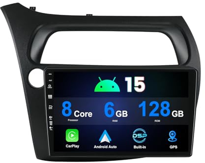 MISONDA Autoradio 9 Pulgadas IPS Pantalla Táctil 6G + 128G Android 15 para Honda Civic Hatchback 2006-2011 Radio Coche con GPS + DSP Carplay WLAN BT SWC RDS -Soporte Dab