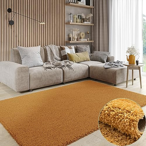 MY-RUG Shaggy Star Teppich - 180x120 cm Hochflor Gold - rutschfest | Extra weicher Langflor in Felloptik, Oeko-Tex 100 zertifiziert, robuste Qualität für Wohnzimmer und Schlafzimmer