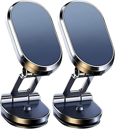 Timpou Alloy Folding Car Phone Holder, 720° Rotatable Universal Magnetic Cell Phone Mount with 8 Strong Magnets (2 pack)