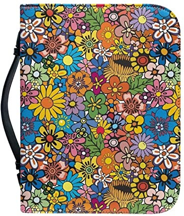 ZIATUBLES Bunte Bibelhüllen mit Blumenmuster, Tragebuchhülle mit Griff, Kirchen-Bibeltasche, schützendes PU-Leder, Bibelbuchhüllen für Damen und Herren, M