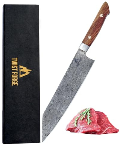 Twist forge Japanese chef knife, Chef knife 9 inch made from Damascus steel with unique Raindrop pattern, Professional Chef knife, (Brown)